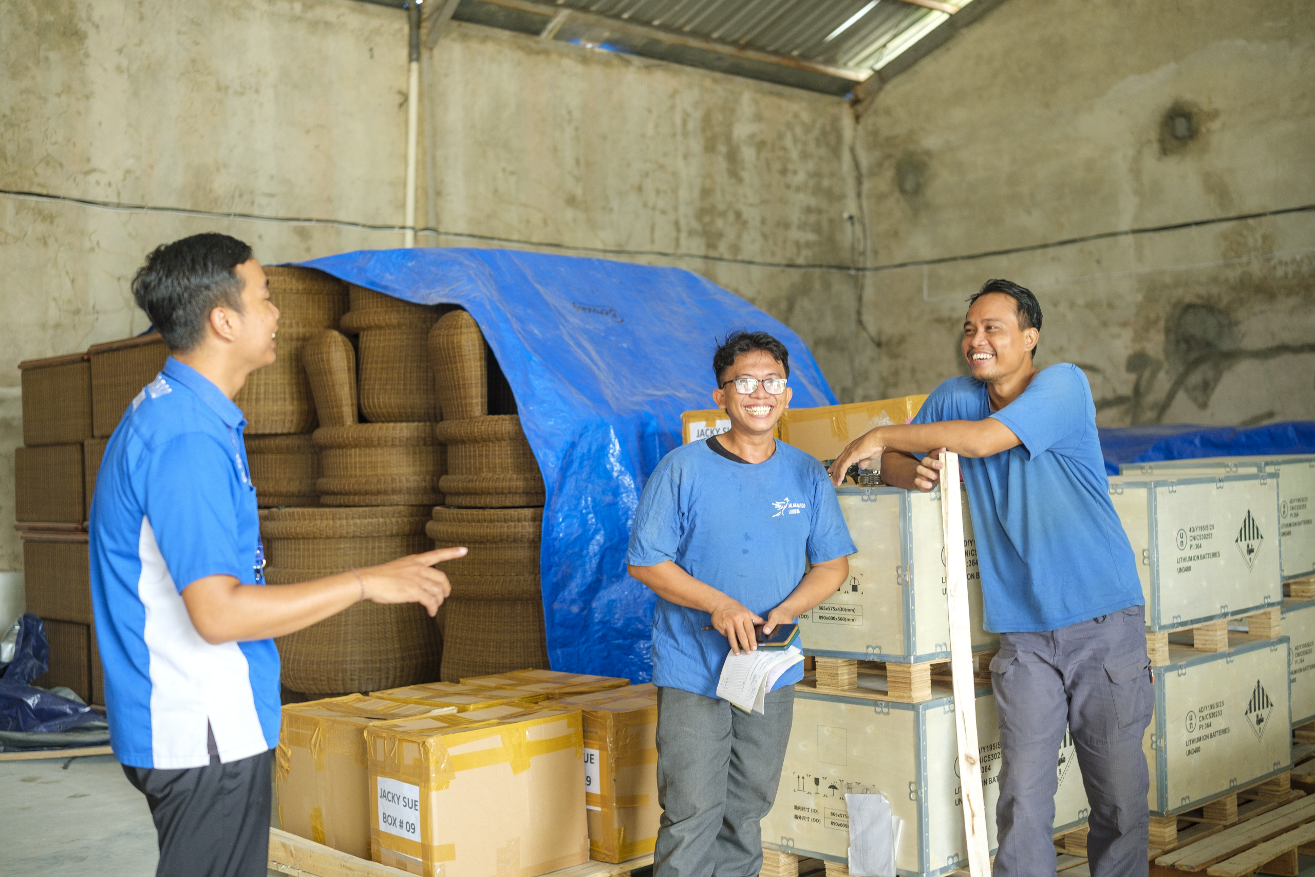 Cargo covered and secured in the warehouse